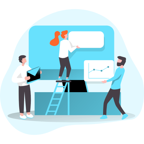 An illustration of a team working together to build a system.